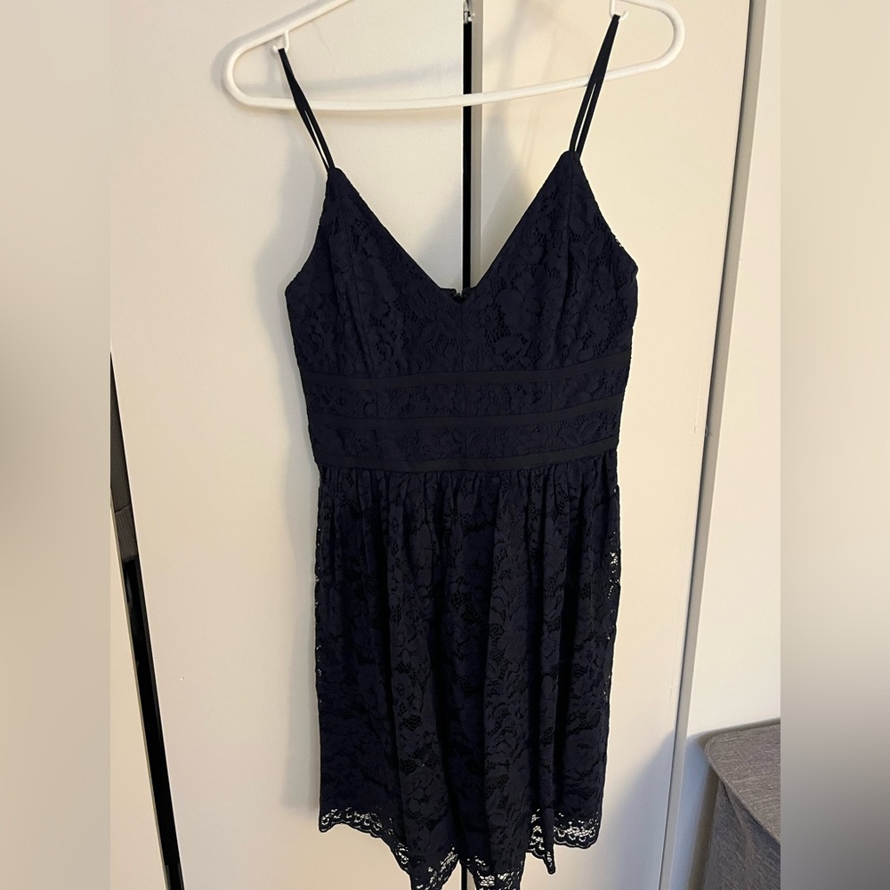 NWOT! Wish Me Luxe Navy Blue Lace Skater Dress - Picture 3 of 9